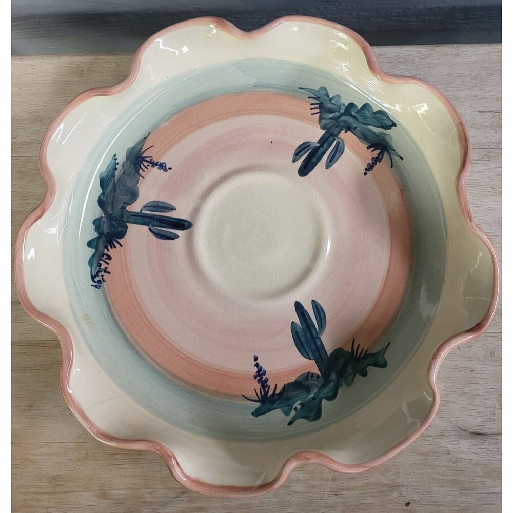 EUC Hand Painted Chip/Dip Bowl Ellis Products Pottery of Marshall TX USA Cacti